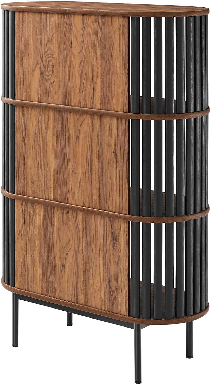 Modway EEI-6524-WAL-BLK Fortitude Three Tier Display Cabinet, Walnut Black