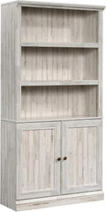 Sauder Select Book Shelf, Bookshelf with Storage, Library Bookcase with Doors and Adjustable Shelves, in White Plank
