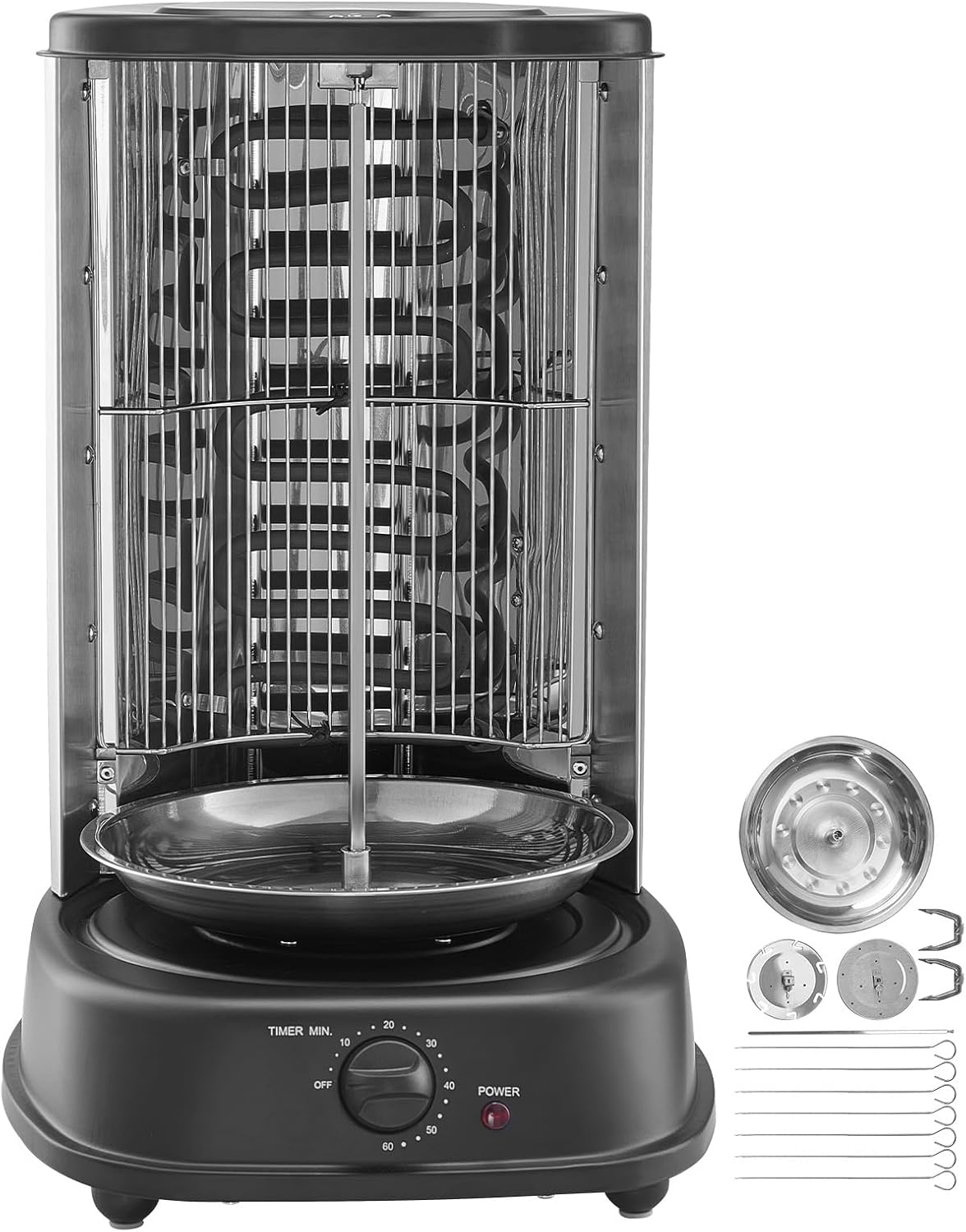 Happybuy Shawarma Grill Machine, Vertical Chicken Cooker, Electric Gyro Rotisserie, Stainless Steel Broiler for Home, Restaurant, Parties