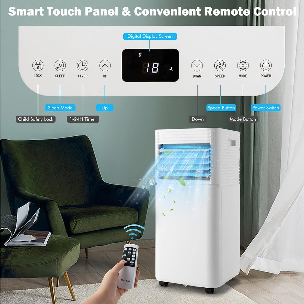 ARLIME Portable Air Conditioners, 8000 BTU Air Unit Cools up to 230 sq. ft. Freestanding Air Cooler w/Fan & Dehumidifier, Remote Control, Window Mount Kits for Home Office, White