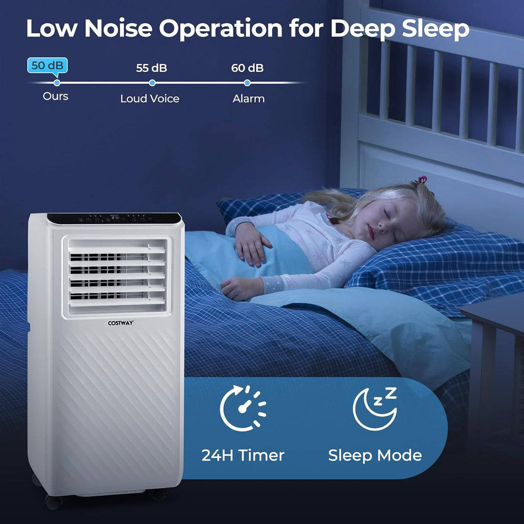 COSTWAY Portable Air Conditioner, 10000 BTU AC Unit with Remote Control, Digital Display, Installation Kit, Casters, 24H Timer, Air Cooler Dehumidifier Fan for Bedrooms Up to 350 Sq.Ft (10000 BTU)