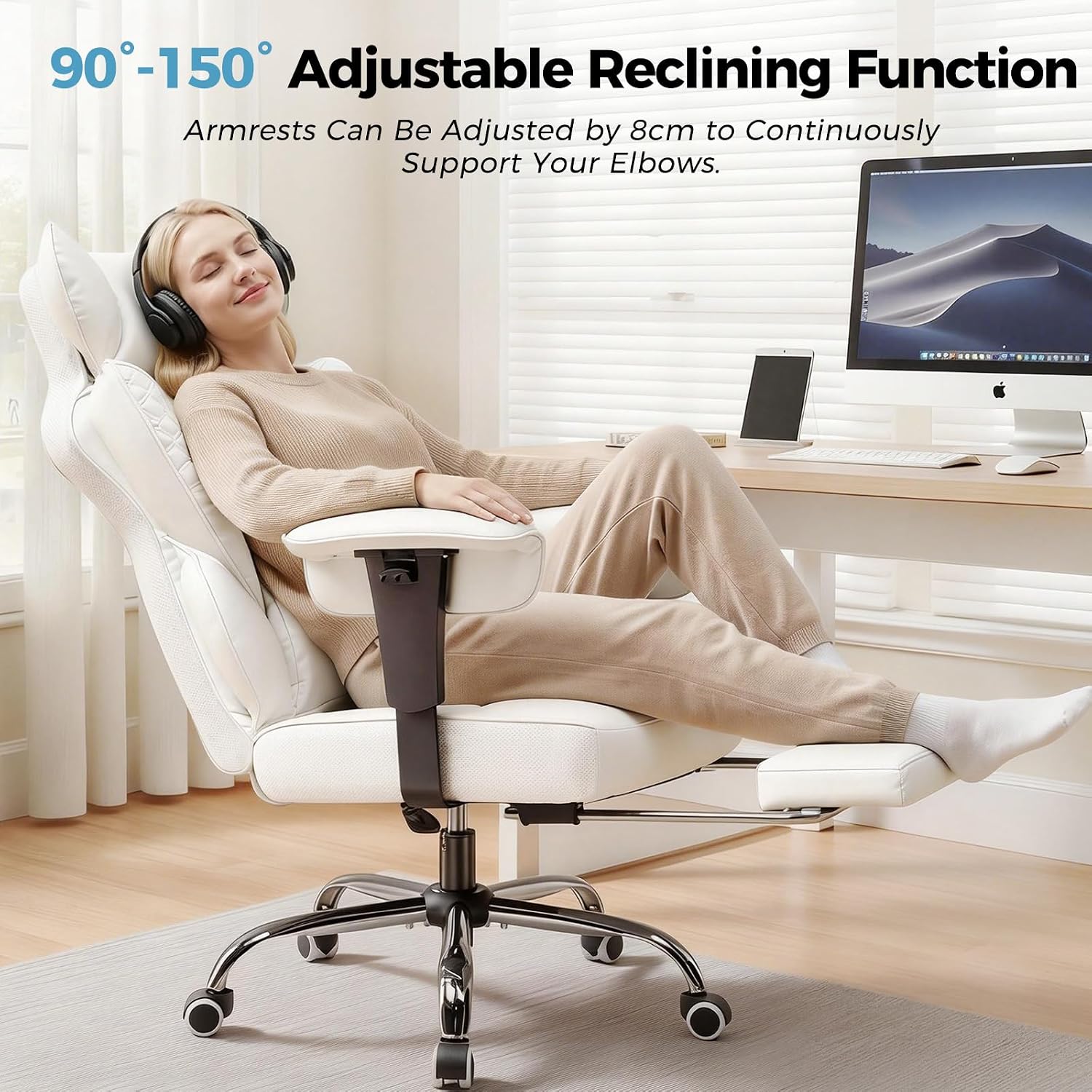 COMHOMA Desk Office Chair Big and Tall Office Chairs Ergonomic Gaming Chairs with Wide Seat Leather High Back Chair with Foot Rest Adjustable Armrests Pocket Spring Lumbar Support