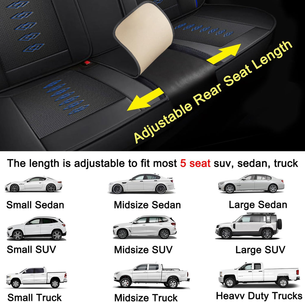 Car Seat Covers 5 Seats Fit for Mazda CX-30 2020-2024 2025,Waterproof Leather Seat Covers,Airbag Compatible,Car Seat Protectors Interior Sets(5PCS with Pillows,Black&Blue)