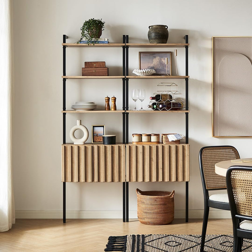 mopio Norwin Ladder Book Shelf, Wall-Mount Storage Rack, Wall Bookshelf, Farmhouse Industrial Bookcase, Narrow Slim Organizer, Steel Frame Display Shelves, Living Room, Bedroom (3-Tier Cabinet Double)