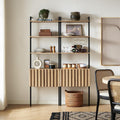mopio Norwin Ladder Book Shelf, Wall-Mount Storage Rack, Wall Bookshelf, Farmhouse Industrial Bookcase, Narrow Slim Organizer, Steel Frame Display Shelves, Living Room, Bedroom (3-Tier Cabinet Double)