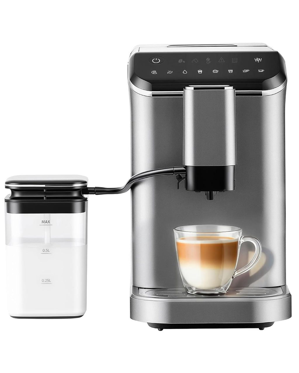 Automatic Espresso Machine, 20 Bar Espresso Maker with Touch Control, 15-Grind Settings Super Automatic Coffee Machine with Integrated Milk Frother, Auto Self-Cleaning