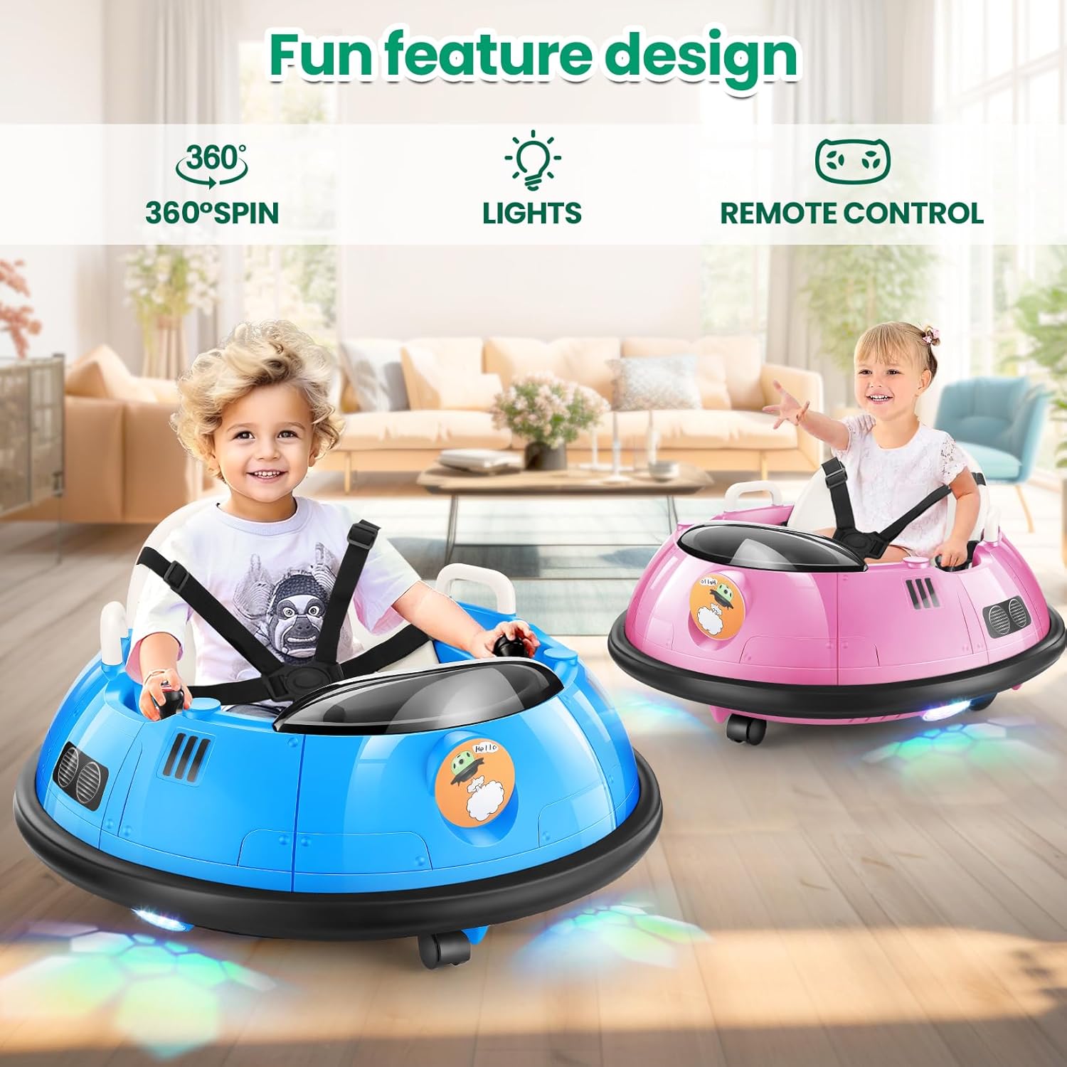 Hikole Electric Bumper Car for Kids, Baby Bumping Toy Car with Remote Control, Flashing LED Lights, 360 Degree Spin, Safety Belt, Gift for Boys Girls, Blue