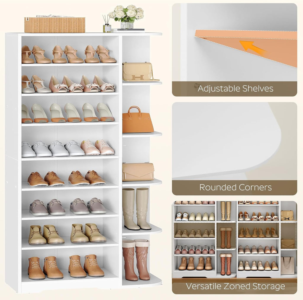 YATINEY Tall Shoe Rack, Multifunctional Shoe Cabinet with Open Storage, Entryway Shoe Organizer for Closet, 9-Tier Wooden Shoe Storage Closet with Adjustable Shelves, White SC22WT