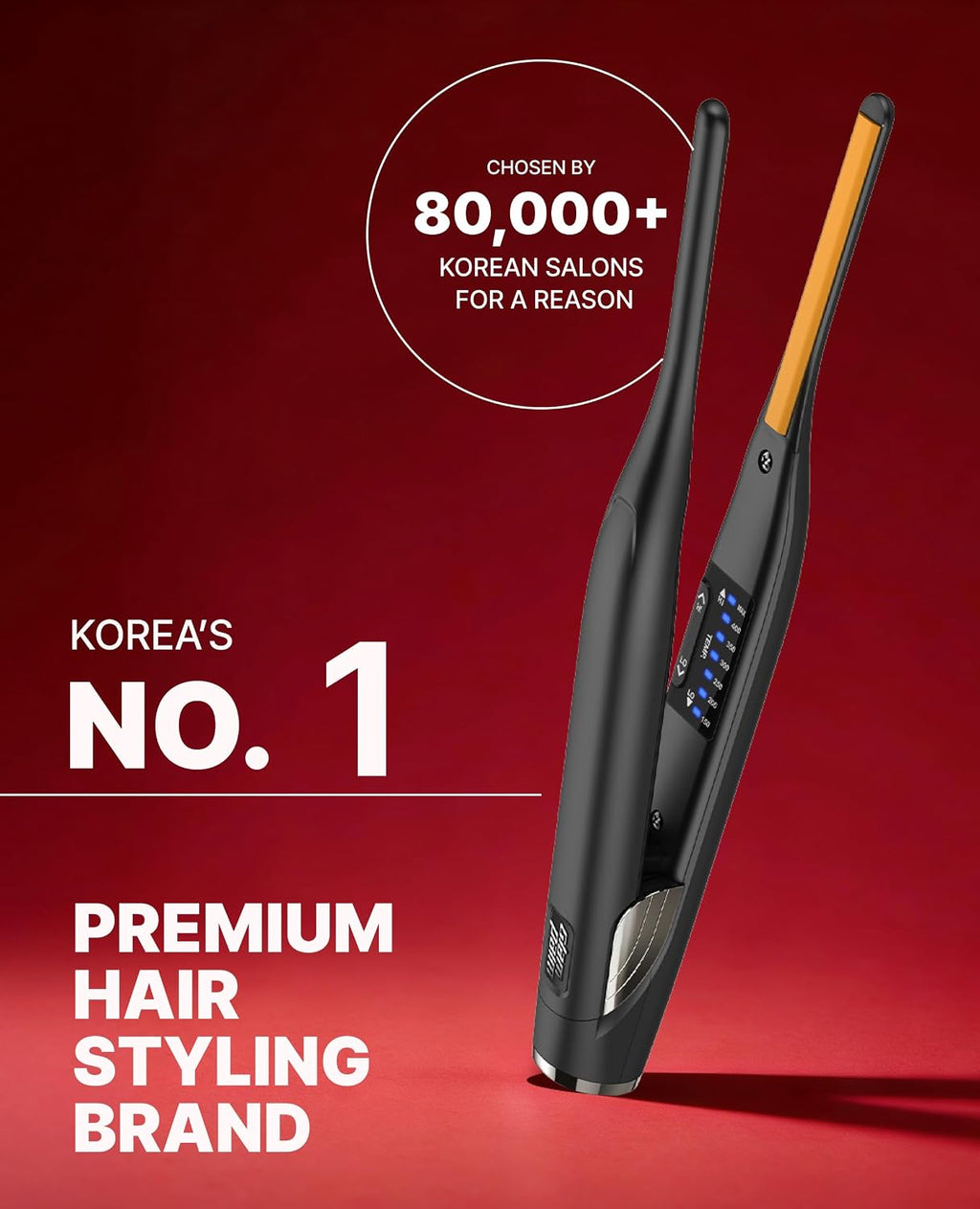 GLAMPALM Stiletto Hair Straightener 0.3' Pencil Ceramic flat iron Infused with Vita C, Korea's No.1 Professional Salon Tool for Short Hair, Dual Voltage, 7 Heat Setting(150°–450°), 10s Heat-Up (GP141)
