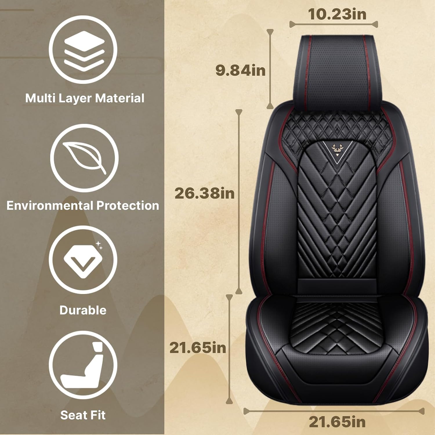 Fit for Ford F250 2011-2026 Seat Covers, Fashion Sport Seat Cover with Waterproof Leather, Airbag Safe Design Seat Protector (5 Front Seat Standard, Black Red)