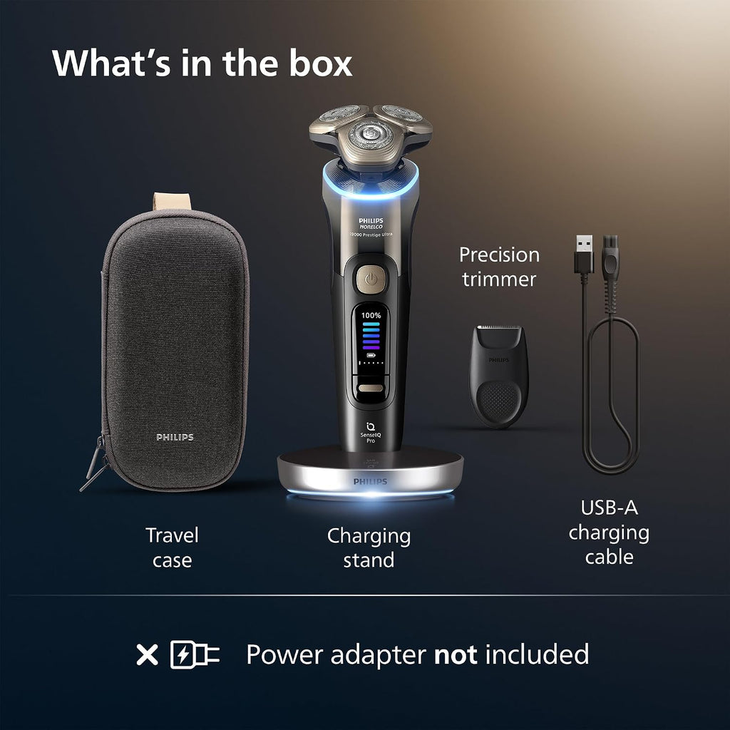 Philips Norelco Shaver i9000 Prestige Ultra, Wet & Dry Electric Shaver, Black Gradient, SenseIQ Pro Technology, Triple Lift & Cut System, 360 Rotating NanoTech Precision Blades, 5 Modes, XP9405/84