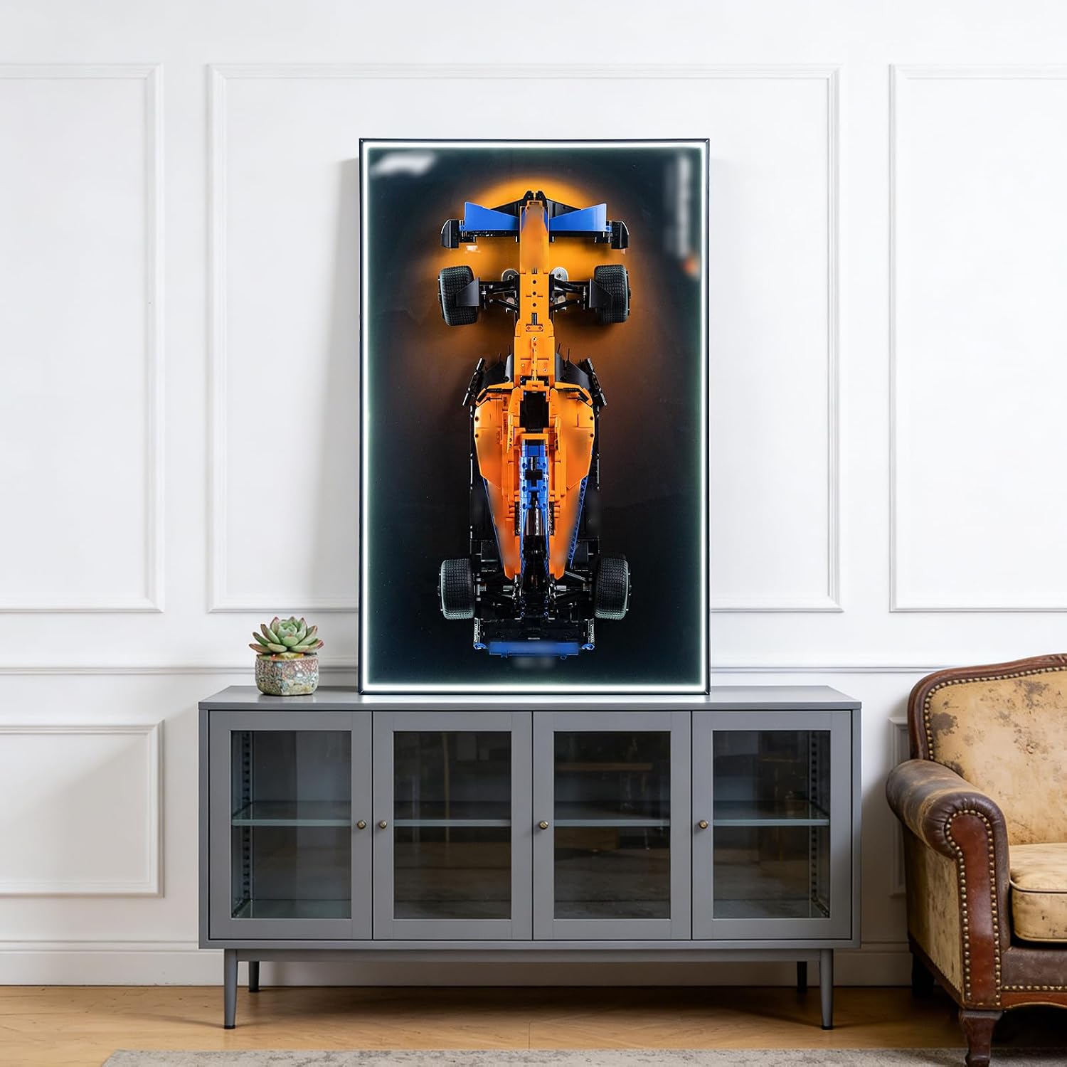 Display Wallboard for Lego Technic 42141 Technic McLaren F1 2022,Display Board with LED Lights,Adult Collectibles Wall Mount,Gift Idea, Home Decor(No Car Included)