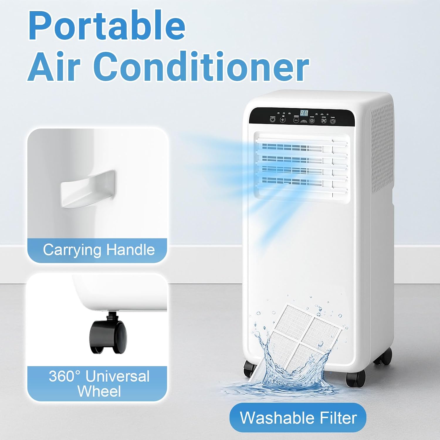Portable Air Conditioner, 10000BTU, 3-in-1 Air Conditioner Portable Up to 450 Sq.Ft. with Cool, Fan, Dehumidifier, Remote Control & Installation Kit, 24H Timer, Quiet Standing AC Unit