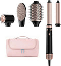 MESCOMB Dual Voltage Hair Dryer Brush - 5 in 1 Hot Air Styler Wrap with Auto Wrap Curlers, Fast Drying, Straightening & Volumizing, 100V–240V Global Travel with Storage Bag-Black