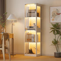Grepatio Glass Display Cabinet, 4-Tier Display Cases for Collectibles, Curio Cabinet with RGB Lights, Glass Bookcase Shelf Display Kids Toy Cabinets for Collectible, Living Room, Playroom (White)