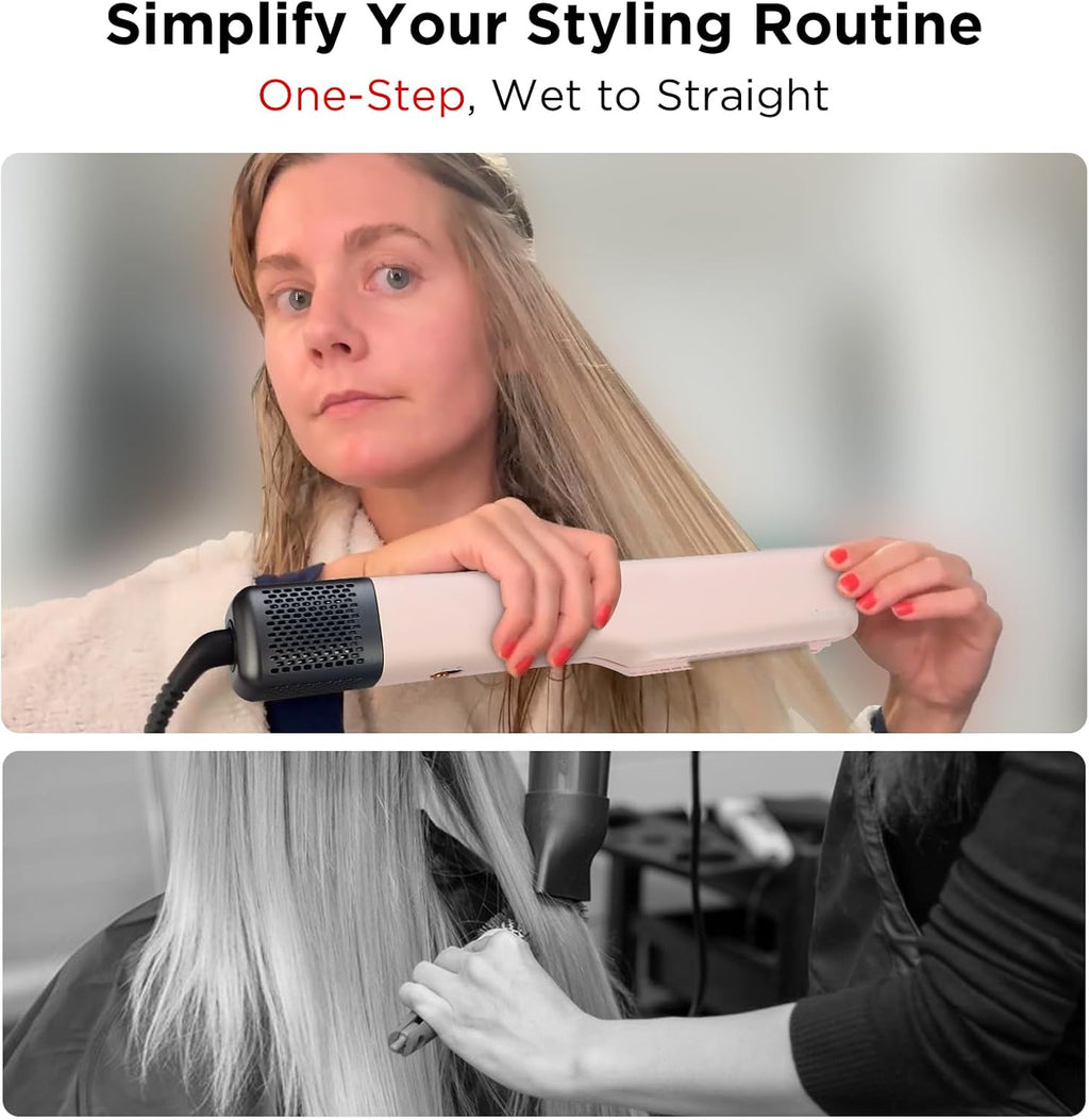IG INGLAM Air Straight, Style from Wet Hair, 200M Ionic Hair Dryer Straightener for Medium Long Length(14'-30'), Straightener and Dryer 2 in 1, Fast Drying and Straightening in One Step, Pink