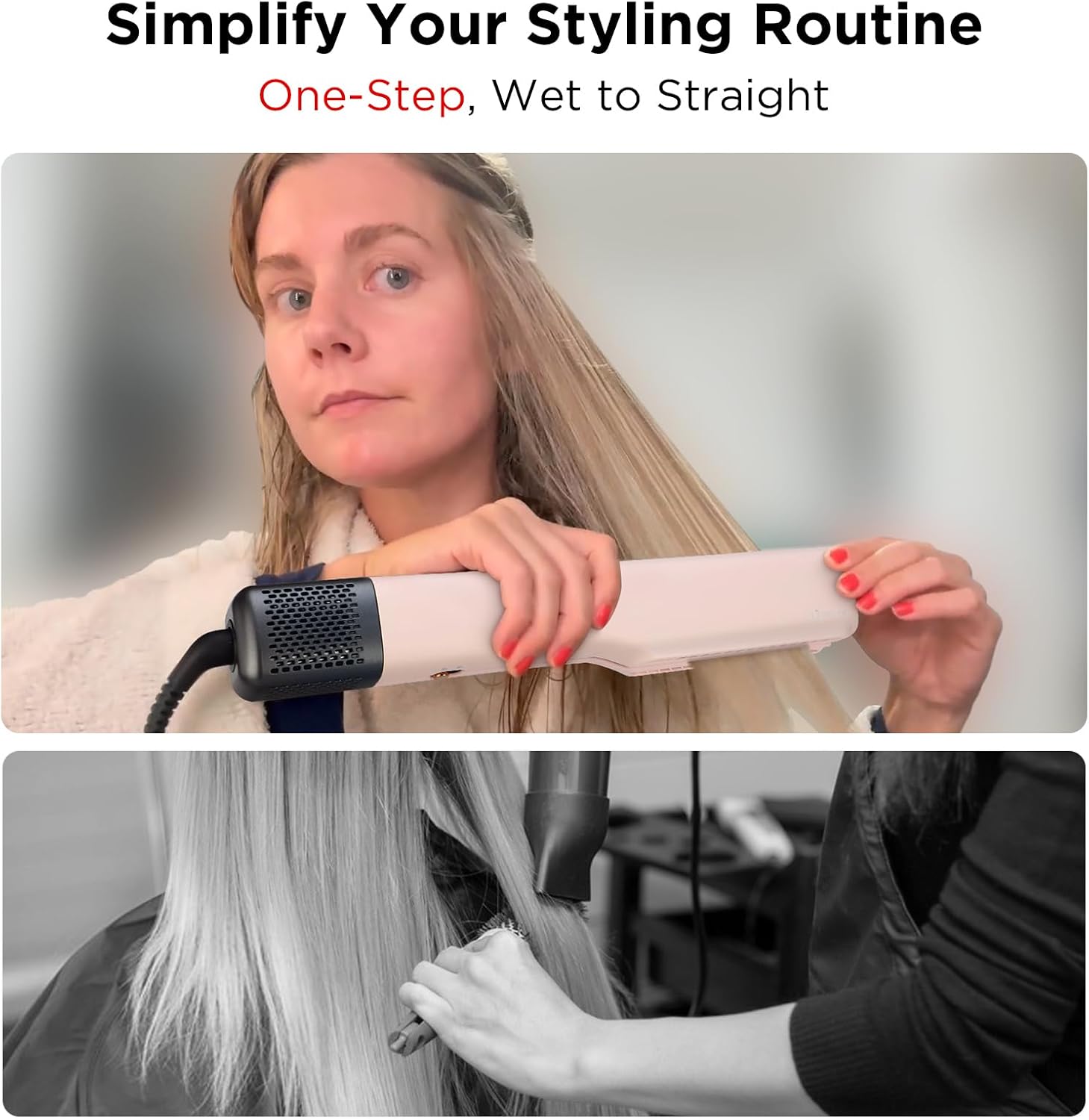 IG INGLAM Air Straight, Style from Wet Hair, 200M Ionic Hair Dryer Straightener for Medium Long Length(14'-30'), Straightener and Dryer 2 in 1, Fast Drying and Straightening in One Step, Pink