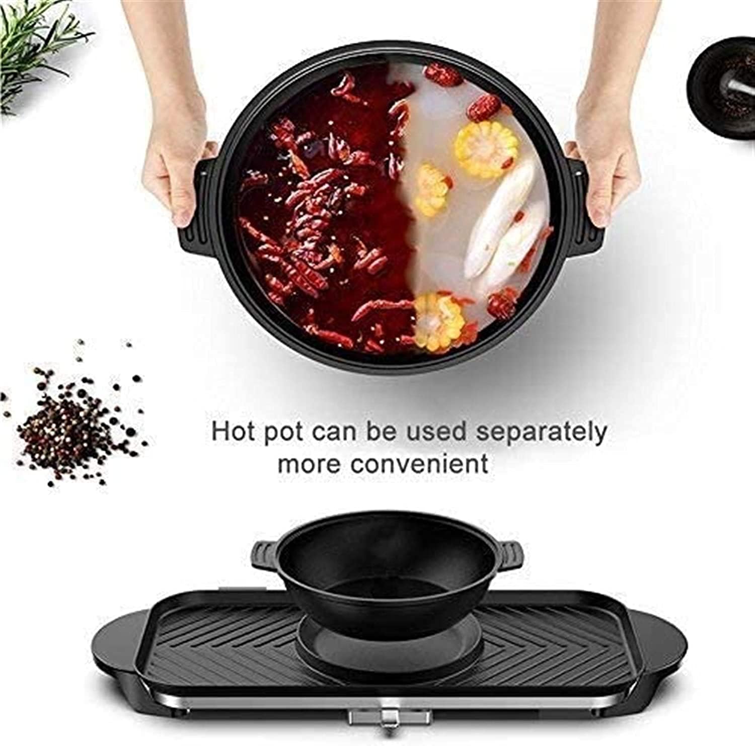 Electric Grill Indoor Barbecue Hot Pot, Detachable Double Pot Induction Cooker, Rice Cooker Electric Baking Pan Electric Oven Electric Barbecue,Portable Nonstick Griddle
