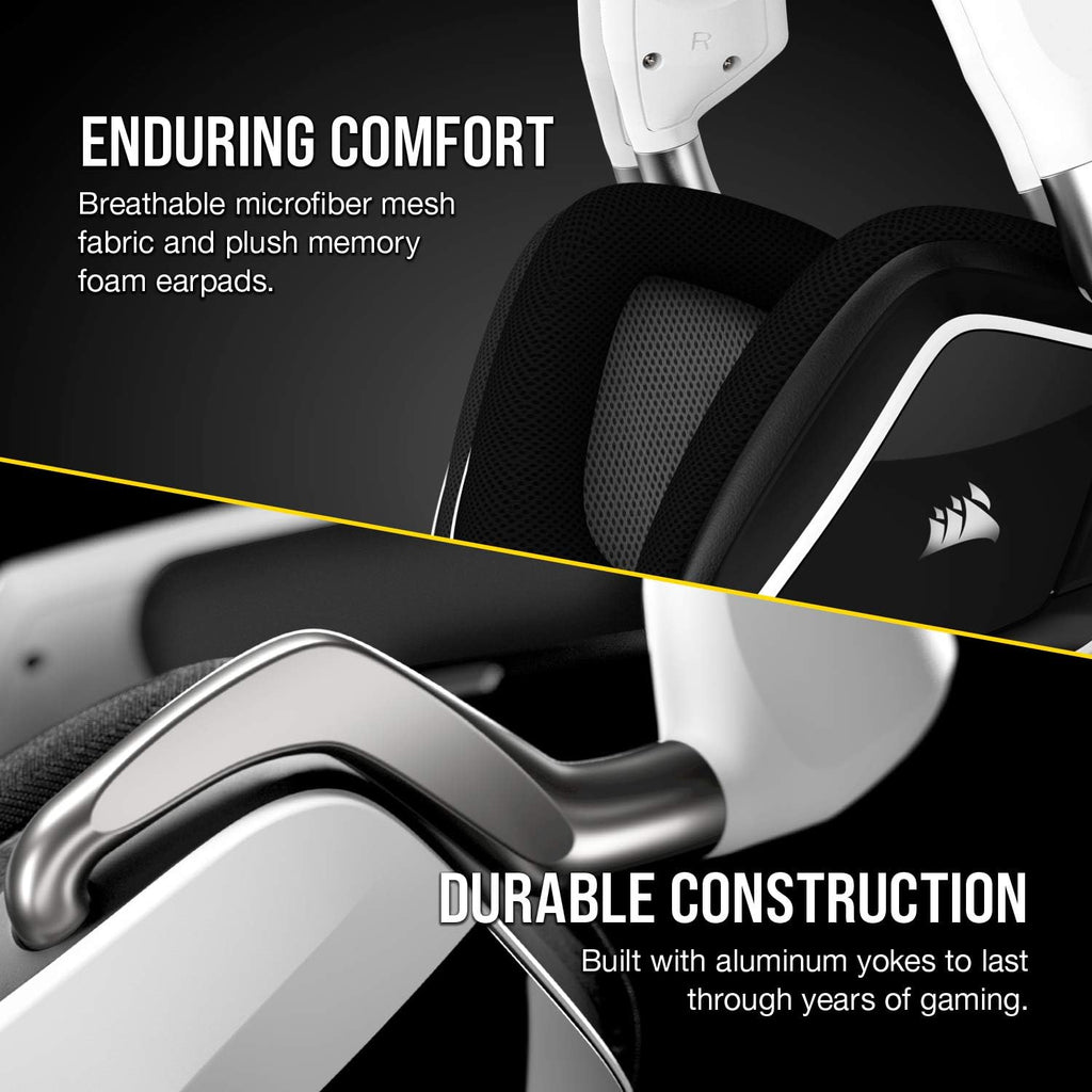 Corsair Void RGB Elite Wireless Gaming Headset – 7.1 Surround Sound – Omni-Directional Microphone – Microfiber Mesh Earpads – Up to 40ft Range – iCUE Compatible – PC, Mac, PS5, PS4 – White