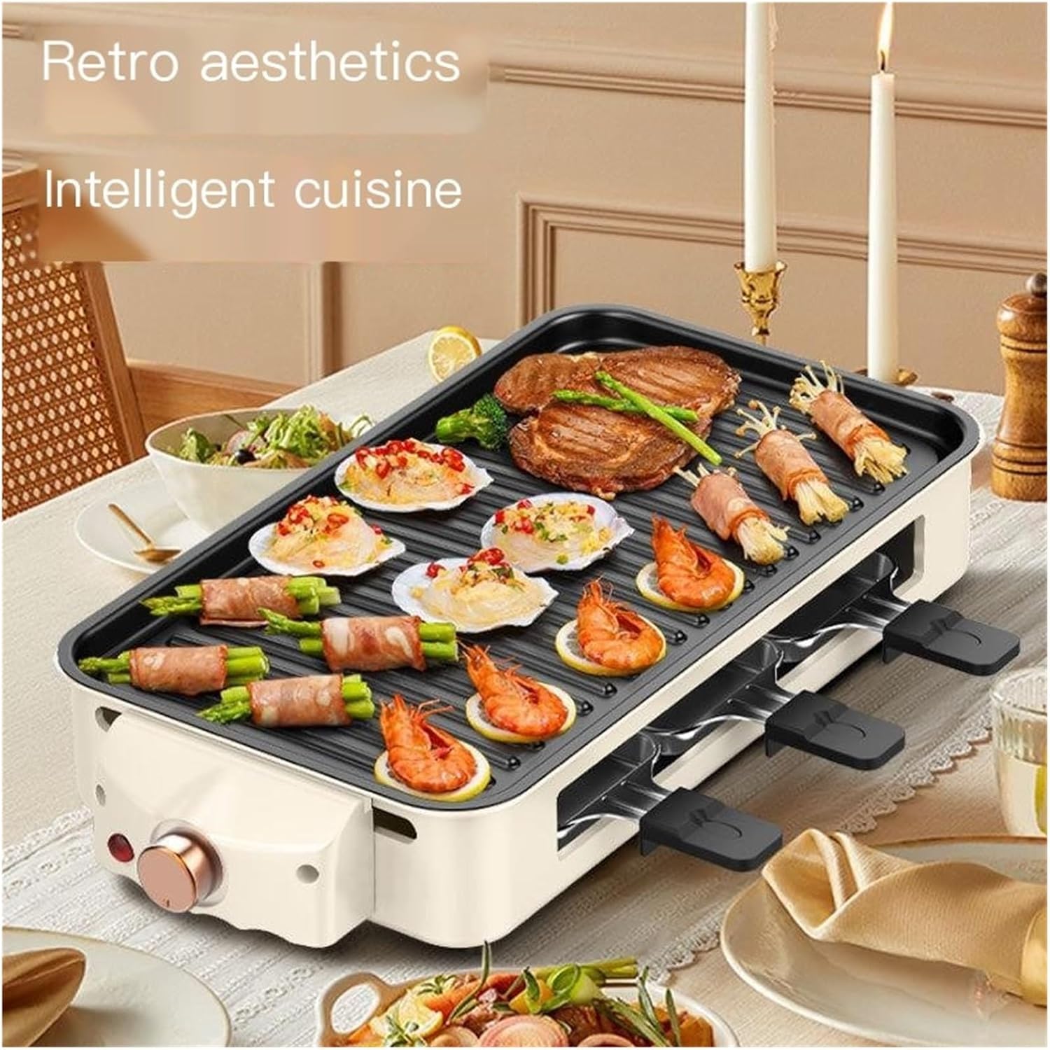 2-in-1 Electric Indoor Grill for Kitchen Use, Large Non-Stick Grill Pan with Removable Plates, Multi-Functional for Grilling, Baking, and Frying
