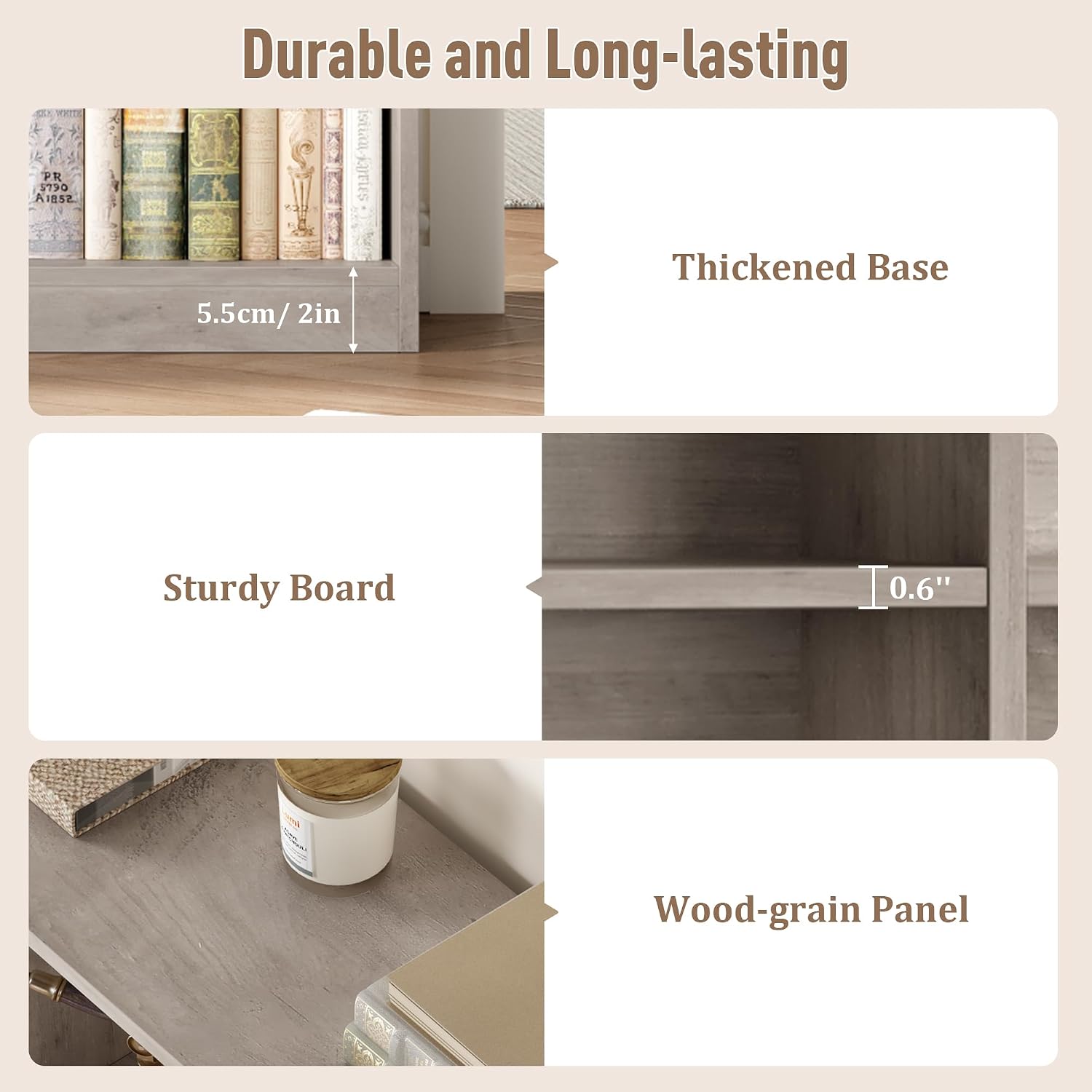 FACBOTALL Bookshelf and Bookcase, 6-Tier Double Wide Bookshelves, Freestanding Display Storage Shelves, Tall Bookcases for Home Decor Bedroom, Living Room, Home Office, Wash Gray