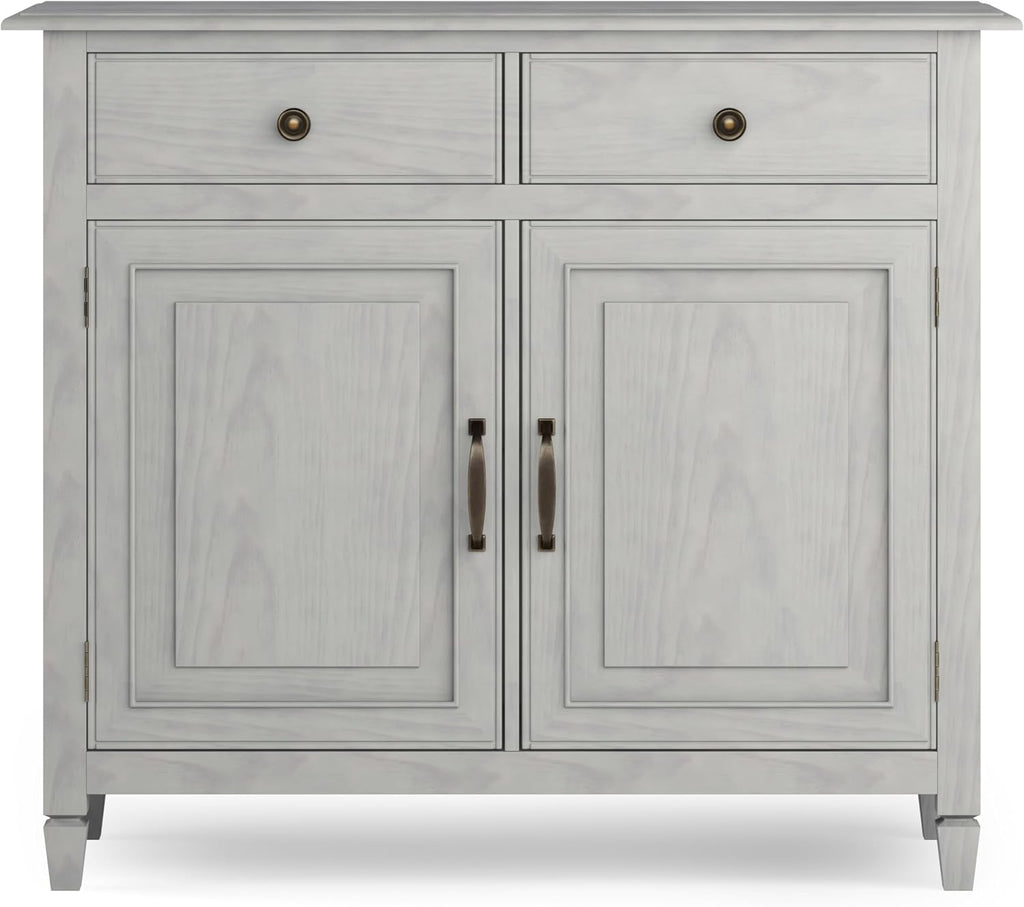 SIMPLIHOME Connaught 40-inch Wide Solid Wood Storage Cabinet in Fog Grey for Entryway, Living Room, Organizer for Hats, Gloves, Shoes, Keys, Slim Design, Traditional Style