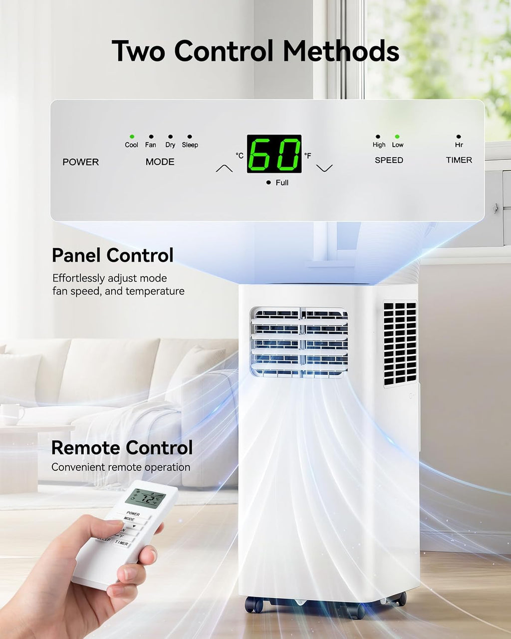 EnerGlow 8,000 BTU Portable Air Conditioners, 3-in-1 Air Conditioner Portable up to 350 sq.ft, Portable AC Unit with Cool, Fan, Dehumidifier, Sleep, 24H Timer, Remote for Bedroom