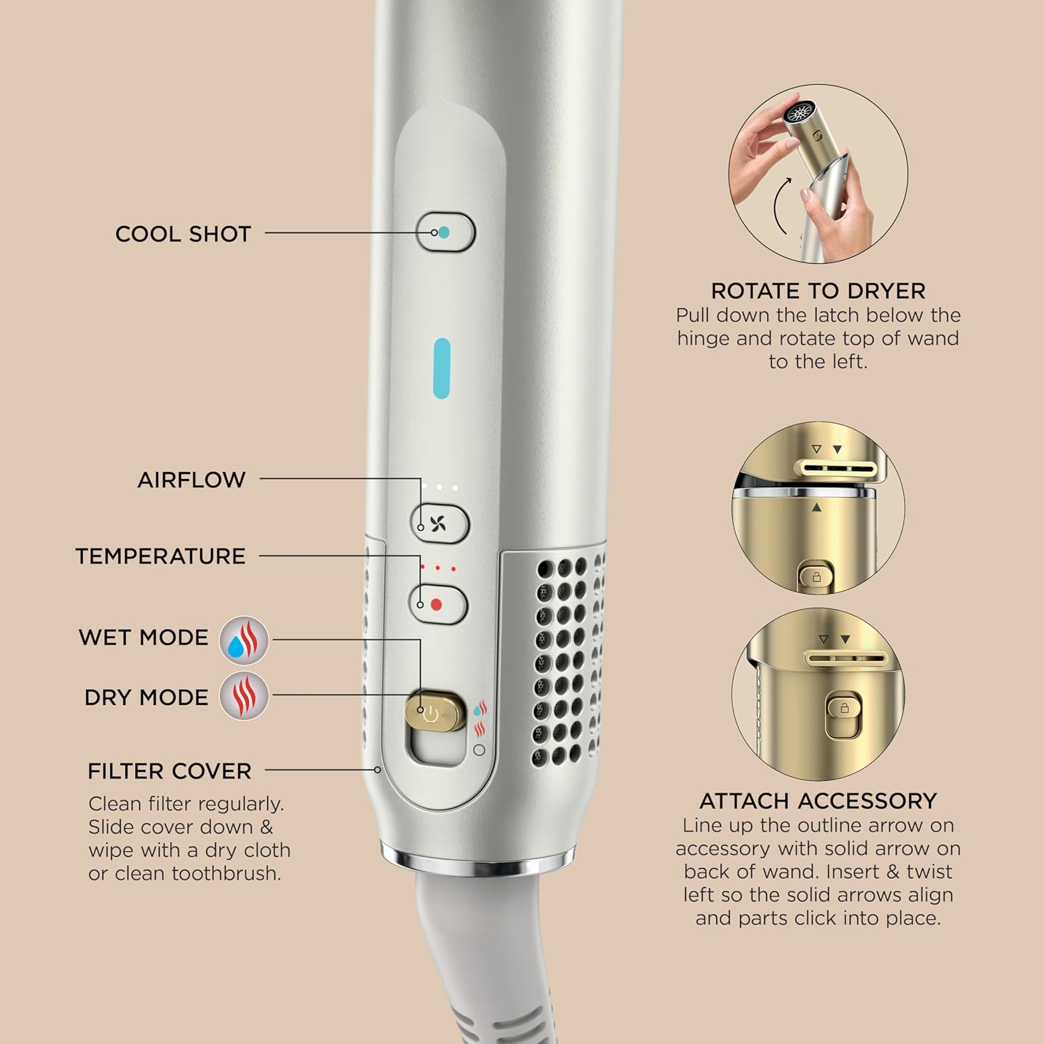 Shark Glam Ceramic & Powerful Air Styling & Drying System, with Silki Straightener & Shark Glossi Air Glosser, for Drying, Curling, Straightening & Glossing, Gold, HD6051S (Straight & Wavy Hair)