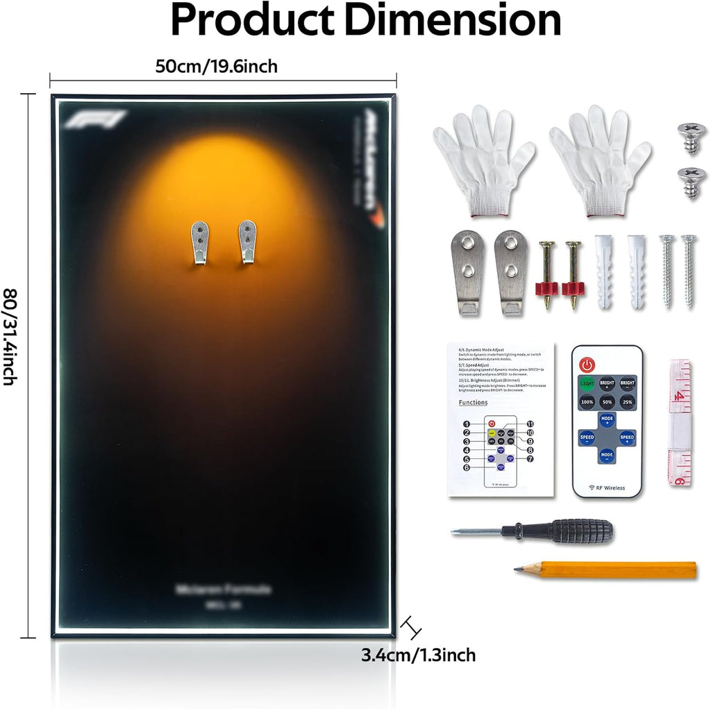 Display Wallboard for Lego Technic 42141 Technic McLaren F1 2022,Display Board with LED Lights,Adult Collectibles Wall Mount,Gift Idea, Home Decor(No Car Included)