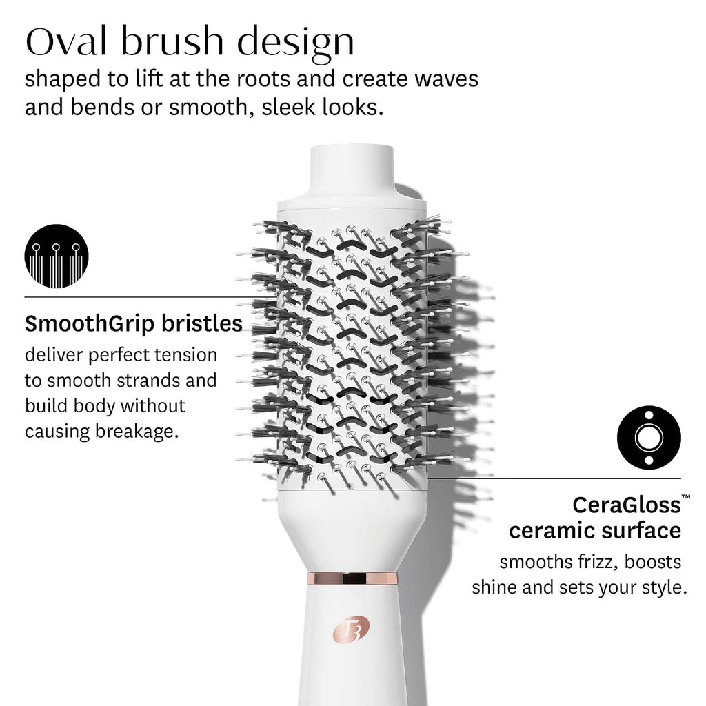T3 AireBrush One Step Smoothing and Volumizing Hair Blow Dryer Brush, for Fast Drying and Styling with Multiple Heat and Speed Settings, Ceramic and Cool Shot
