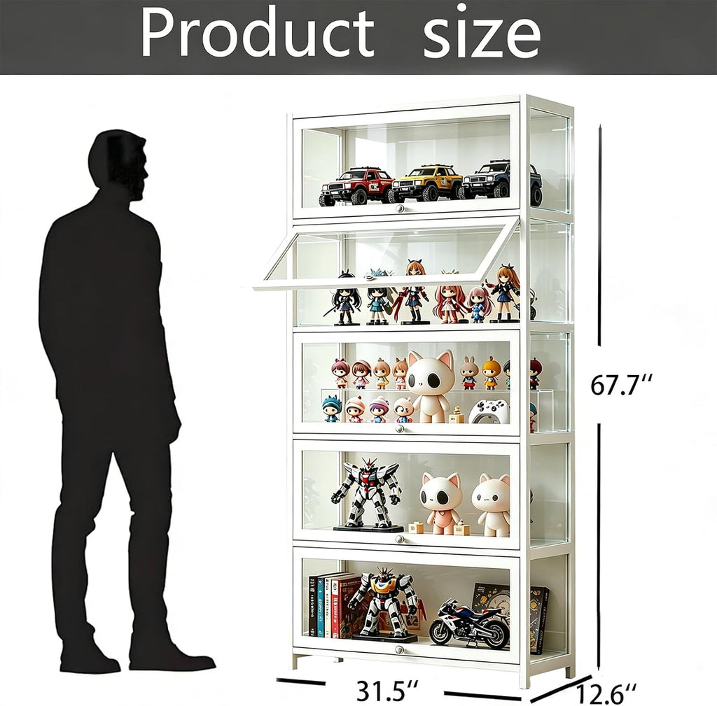 Display Cabinet with Acrylic Glass Door 67.7'' Tall Curio Cabinet - Collectibles Toy Organizers Rack & Display Case, Kids Bookcase for Bedroom, Reading Nook, Toddler's Room, Bamboo