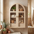 Medicine Cabinet with Tempered Glass Door, Arched Bathroom Wall Cabinet with Adjustable Shelf, for Kitchen, Living Room, Entryway, Laundry Room, Apartment, Office, Small Space, Oak