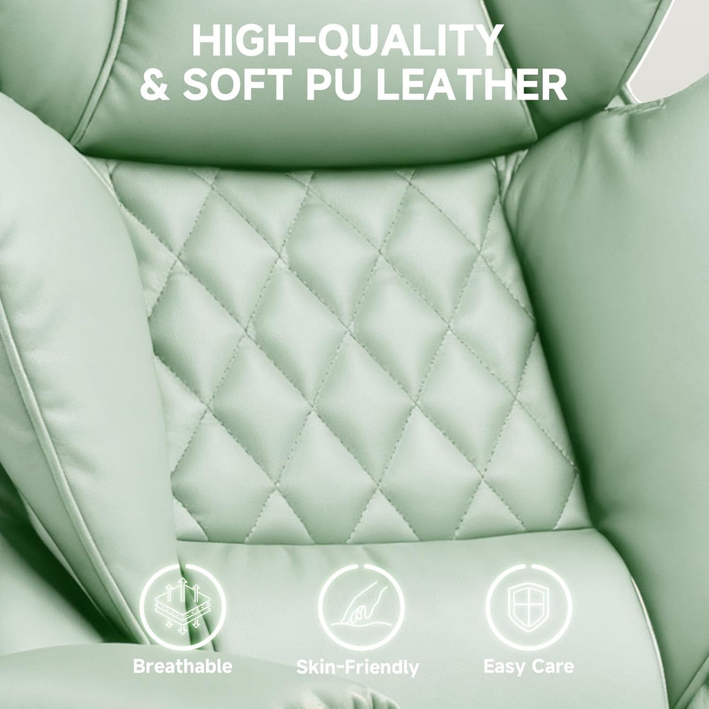 COMHOMA Big and Tall Office Chair, High Back Leather Gaming Chair with Footrest, Executive Ergonomic Office Chairs with Pocket Spring Lumbar Support and with Outward Fixed Soft Armrests