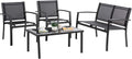 Vongrasig 4 Pieces Patio Furniture Sets, Outdoor Patio Conversation Sets with Glass Coffee Table for Garden, Backyard, Lawn, Poolside (Dark Grey)