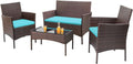 Homall 4 Pieces Patio Rattan Chair Wicker, Outdoor Indoor Use Backyard Porch Garden Poolside Balcony Furniture Sets (Blue)