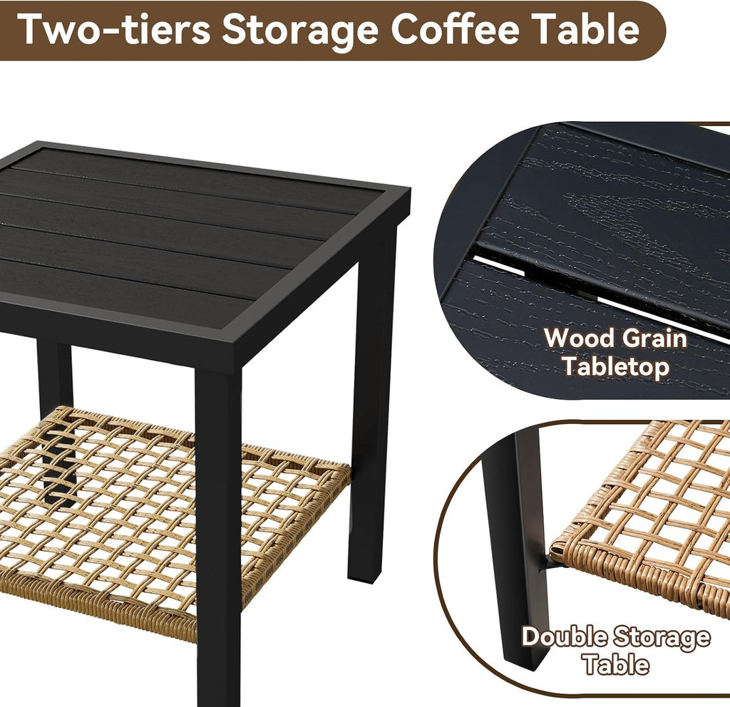 Aoxun 3-Piece Outdoor Rocking Bistro Set, Patio Furniture Set with Coffee Table and Thick Cushions, Wicker Rocking Chairs Set of 2 for Garden, Balcony, Backyard, Poolside (Black)