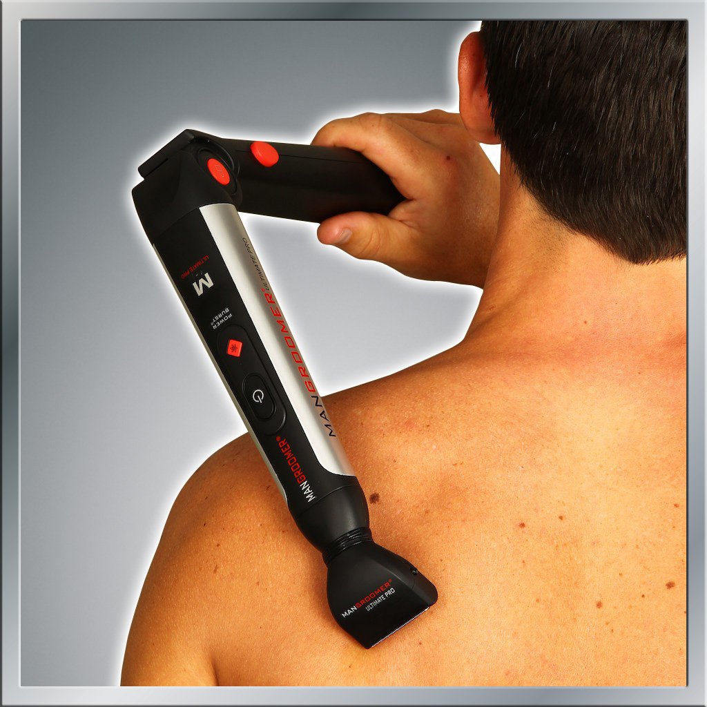 MANGROOMER Ultimate Pro Back Shaver with 2 Shock Absorber Flex Heads, Black and Red, 1 Count