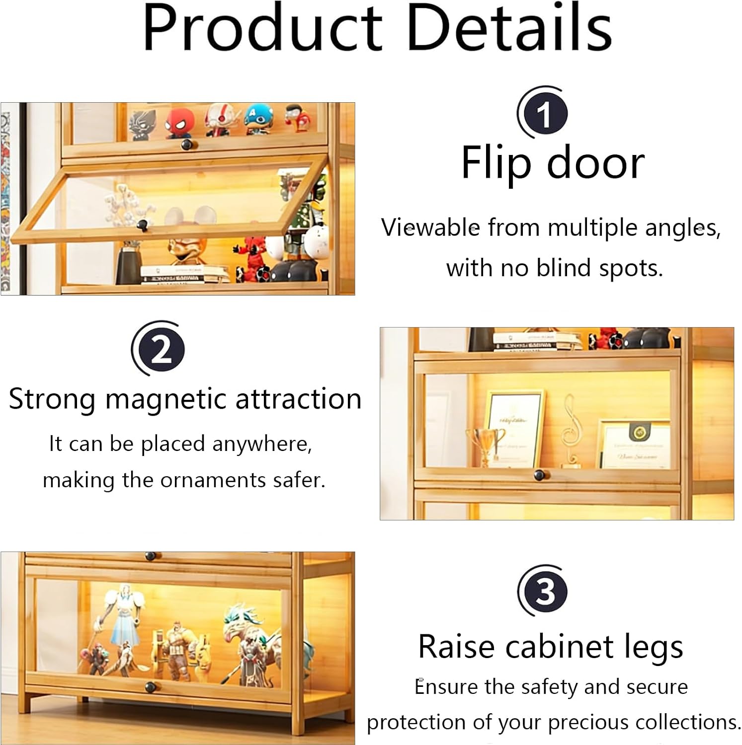 Display Cabinet with Acrylic Glass Doors, 5-Tier Curio Cabinet, Collectibles Toy Organizers Rack & Display Shelf, High Display Case for Home, Office, Playroom, Living Room (Wooden flep Door)