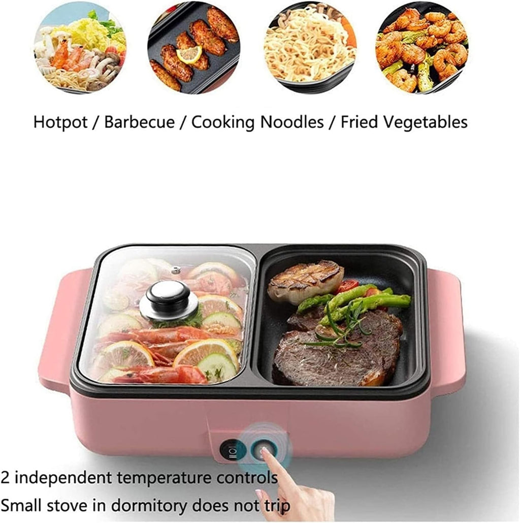 Indoor Korean Barbecue Grill Electric Skillet Grill Combo, Indoor BBQ Grill, Stew And Hot Pot With Non Stick Pan, Tempered Glass Vented Lid, 110v/220v Household Electric Grill Smokeless Removable (Co