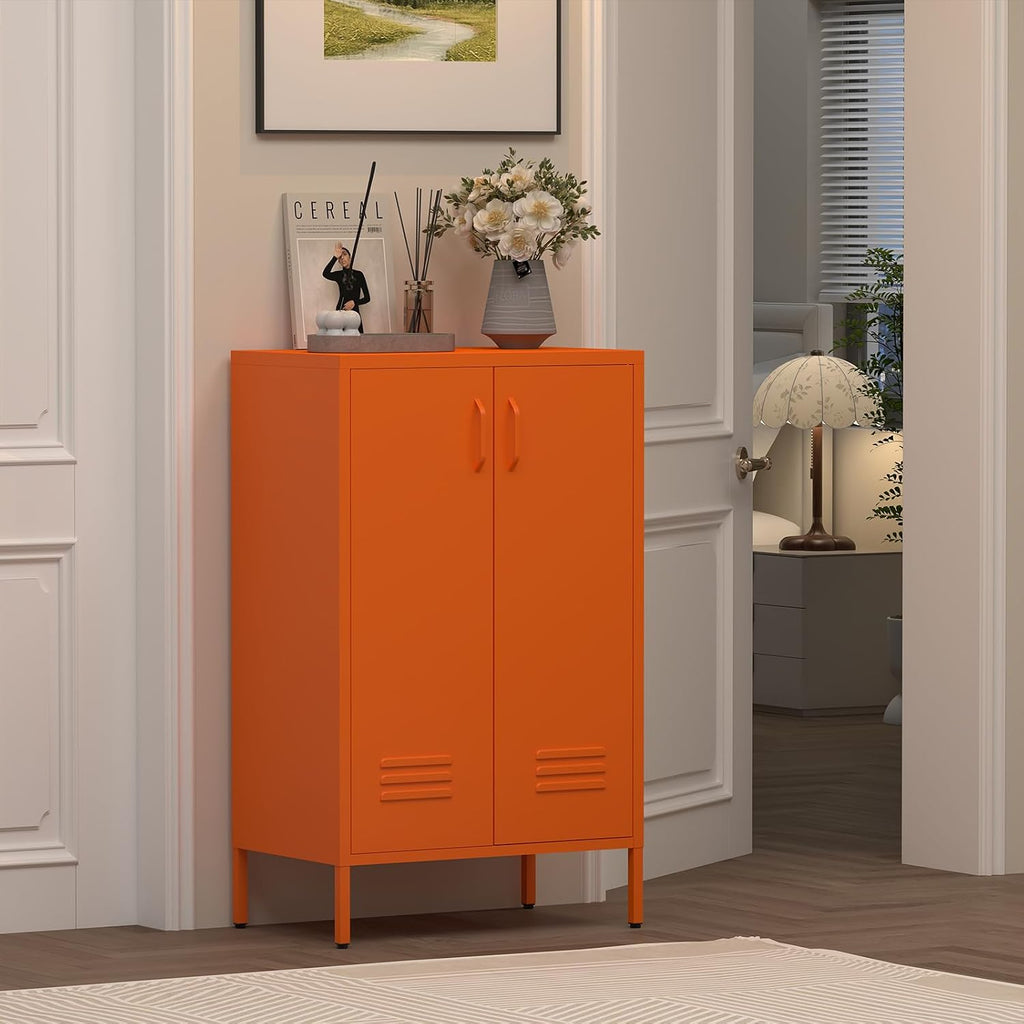 IRONFFICE Metal Locker Cabinet,Morden Storage Cabinet with 2 Adjustable Shelves,Metal Storage Cabinets with 2 Doors for Home Office,Gym,Utility Room,Orange