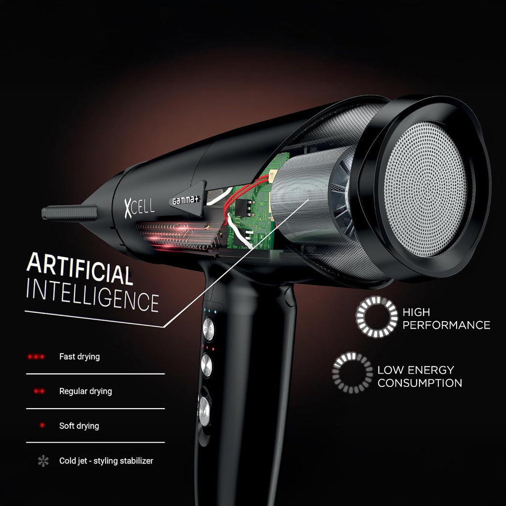 GAMMA+ XCell Professional Ultra-Lightweight Hair Dryer Digital Motor Ionic Technology Whisper Quiet 12 Heat/Speeds