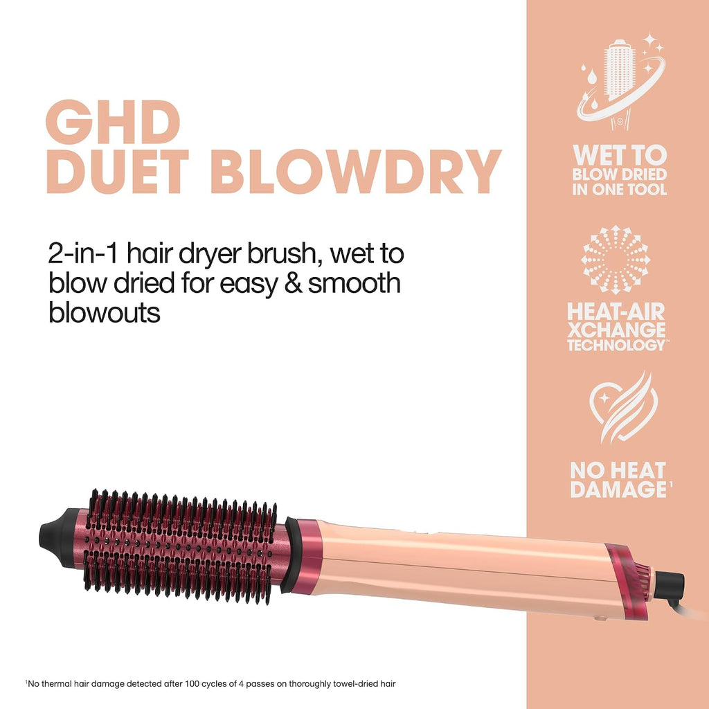 ghd Duet Blowdry-Hair Dryer Brush | Wet to Blow Dried with No Heat Damage | 3X More Volume with 24 Hour Long-Lasting Results | Blow Dry with No Fizz | 50% More Shine