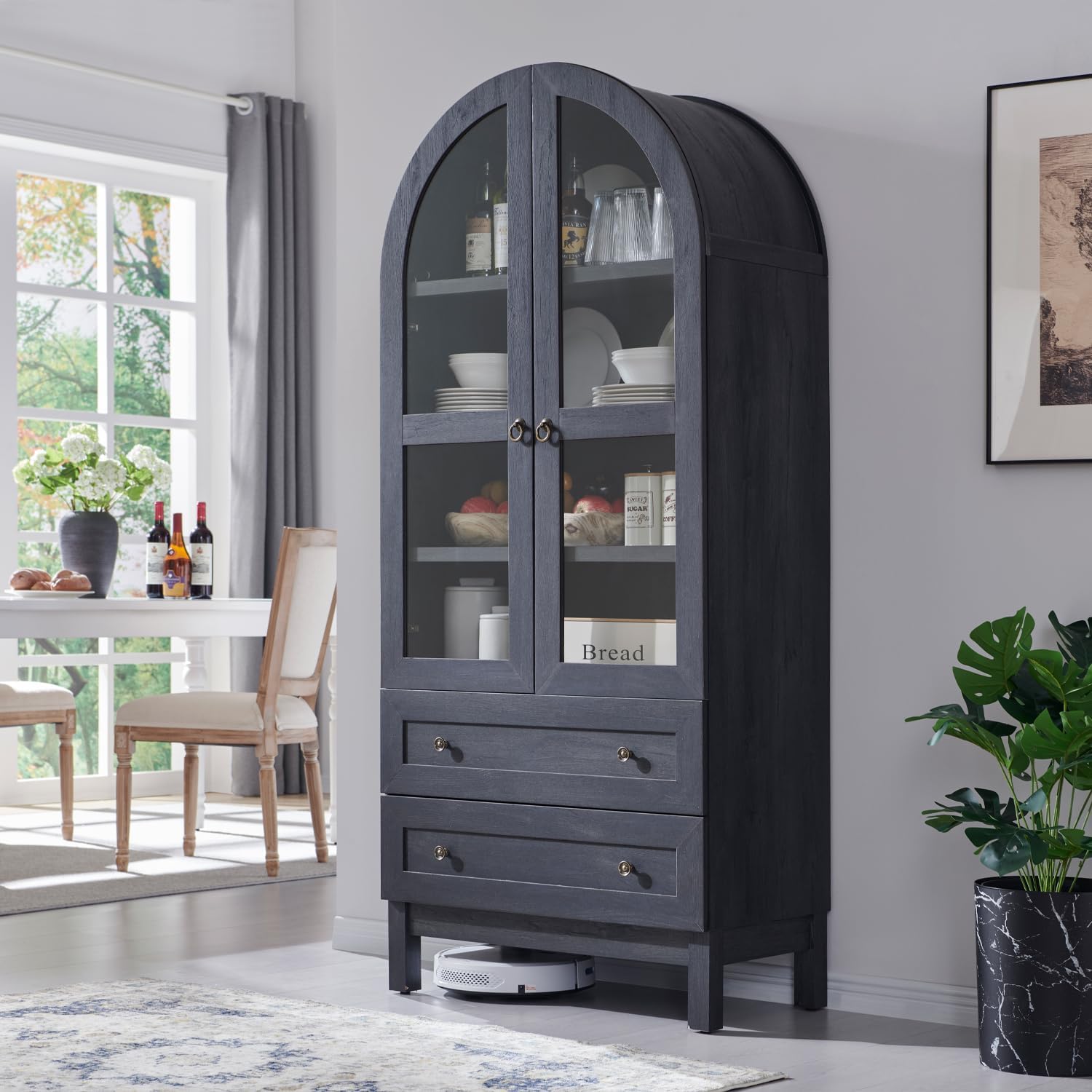 IFGET 71' Tall Arched Kitchen Pantry Cabinet, Wood Kitchens Storage Cabinets with 2 Large Drawers and Adjustable Shelves, Modern Farmhouse Versatile Cupboard for Kitchen, Dining Room, Bathroom, Grey