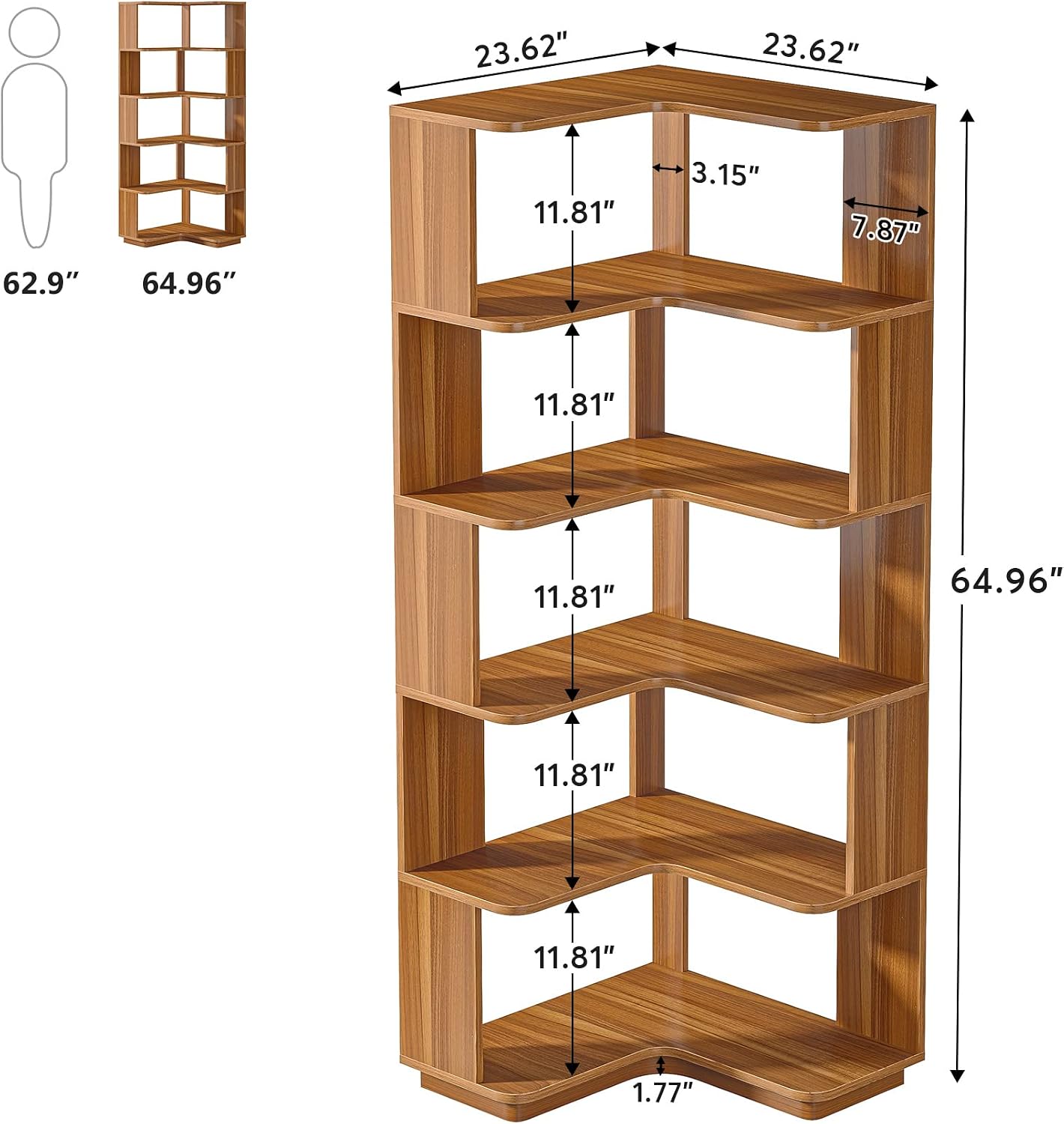Tribesigns 6 Tier Corner Bookshelf, 64.9 Inches Tall Industrial L Shaped Bookcase with Anti-Drop Panel, Freestanding Wood Grain Shelf Display Rack Storage Organizer for Home Office