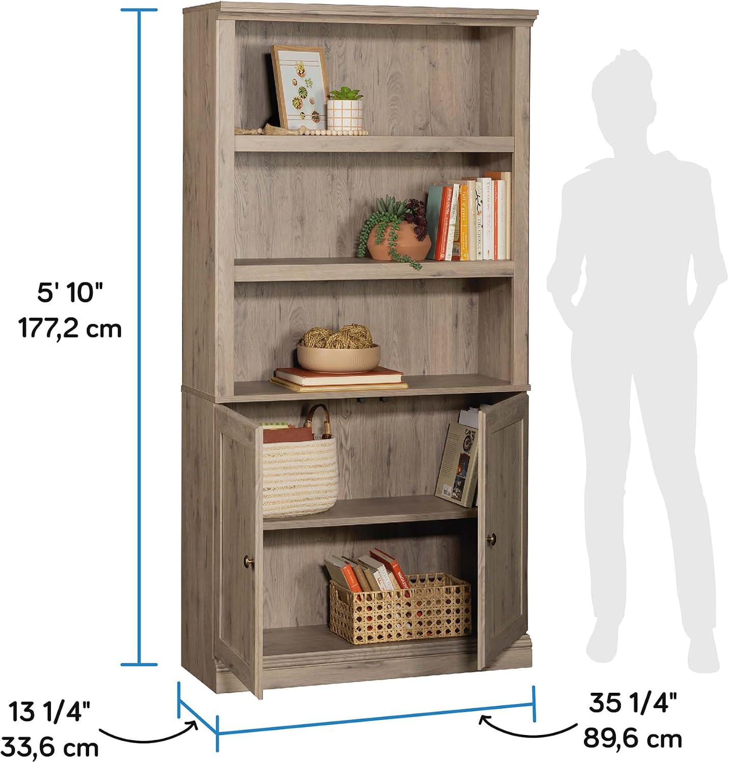 Sauder Miscellaneous Storage 5-Shelf/Book Shelf 2-Door Bookcase, Laurel Oak Finish