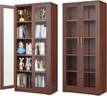 71' Display Cabinet, Metal Kitchen Storage Cabinet, Curio Display Case with Glass Doors and 4 Adjustable Shelves, Locking Cabinets for Kitchen, Hallway, Living Room, Wood Color -Assembly Required