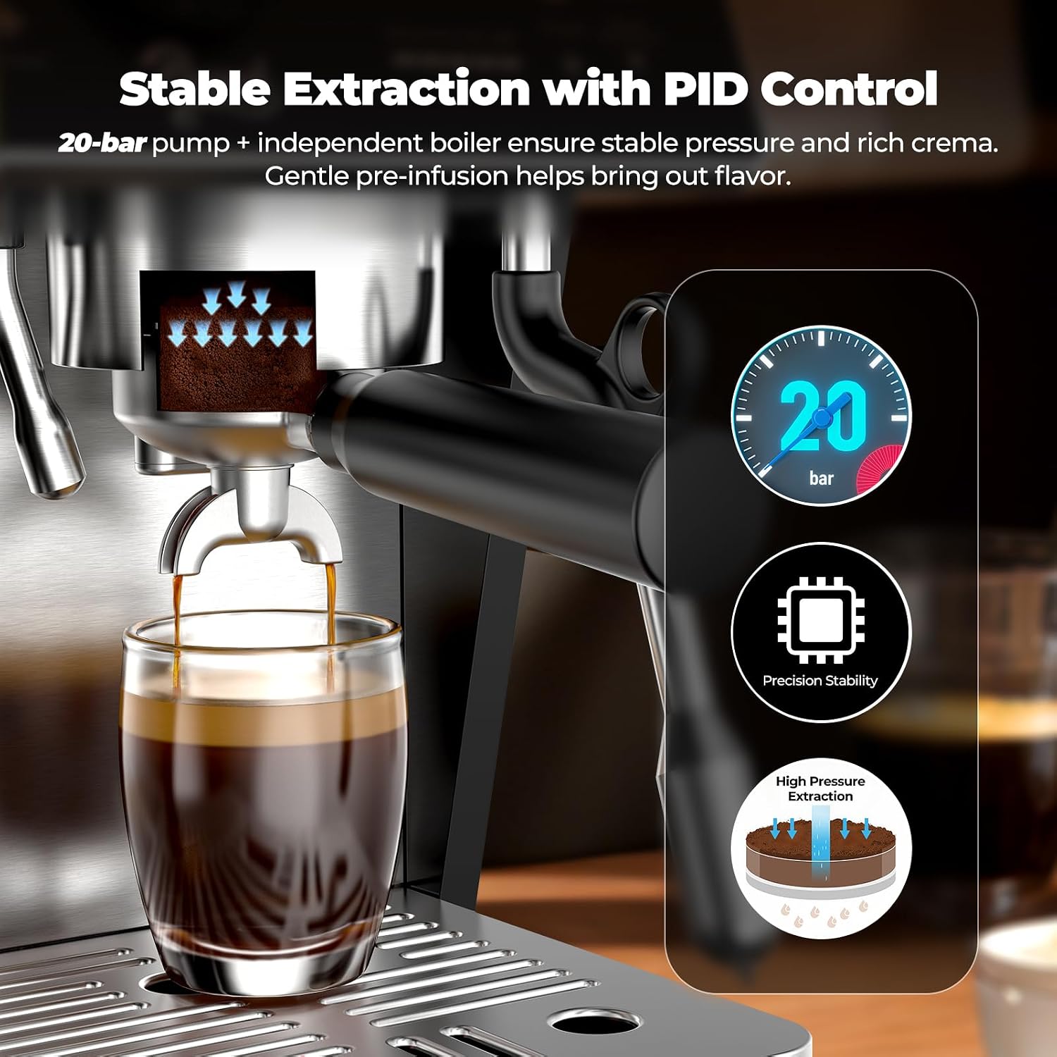 Dual Boiler Semi-Automatic Espresso Machine with Built-in Grinder, 58mm Portafilter, TFT Display & Milk Frother Steam Wand – Professional Coffee Maker for Home Barista