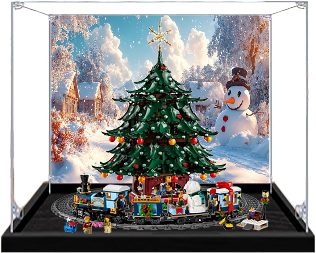 Acrylic Display Case for Lego 41843 Family Christmas Tree+10361 Express Train Building Set– Dustproof Display Box, Display Box Compatible with Lego 41843 10361-Only Display case (Back Spray 2)