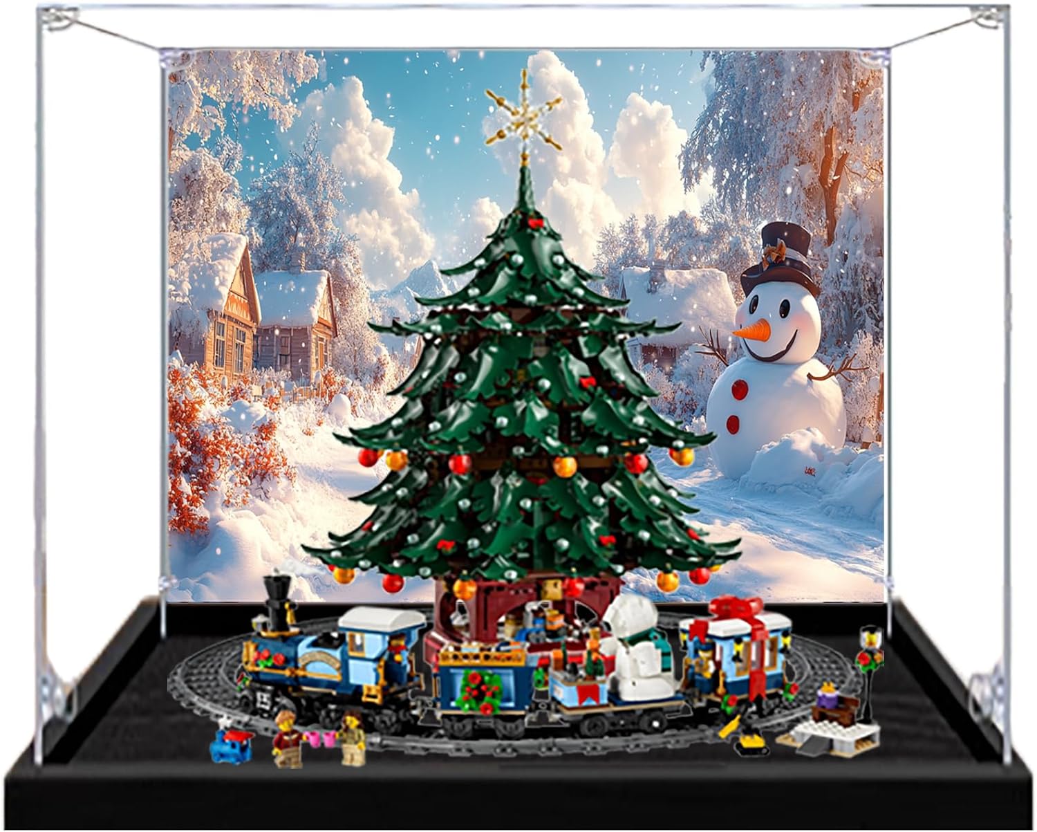 Acrylic Display Case for Lego 41843 Family Christmas Tree+10361 Express Train Building Set– Dustproof Display Box, Display Box Compatible with Lego 41843 10361-Only Display case (Back Spray 2)