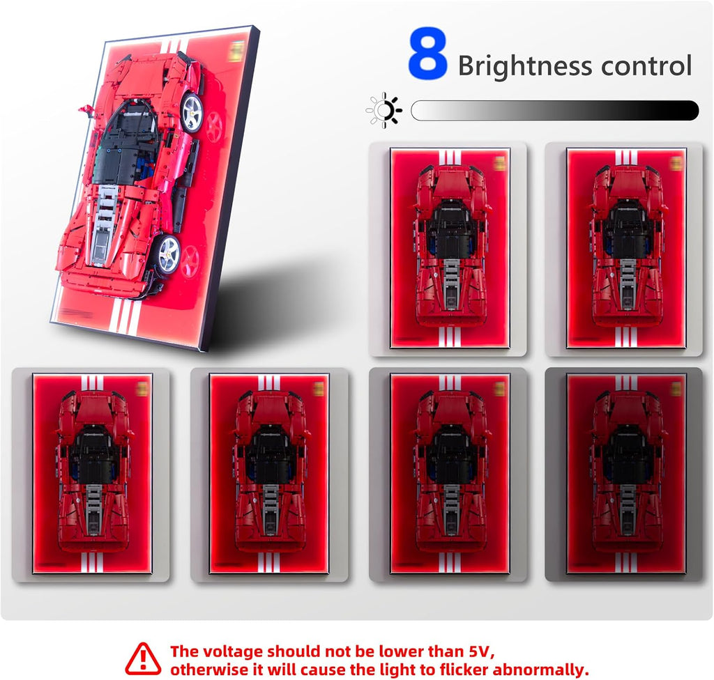 Display Wallboard with RGB LED Lights Compatible with Lego Technic Ferrari Daytona SP3 42143 Race Car Model Building Kit - Adult Collectibles Wall Mount for Home or Office Décor (No Car)